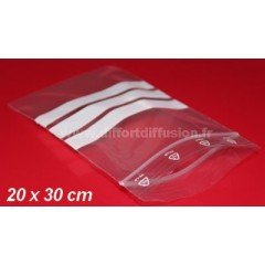 1000 sachets plastiques Zip 200x300 mm avec bandes blanches 