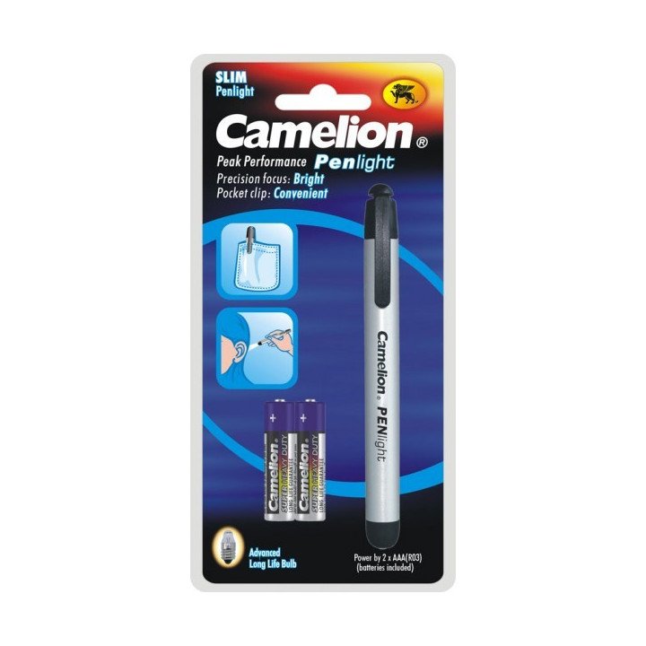 Stylo lampe aluminimum Penlight camelion +2 piles R3 AAA (10-2017)