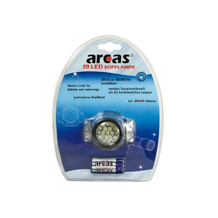 Arcas Lampe frontale ARC-19LED-HL avec 19 LED avec 3 x piles AAA