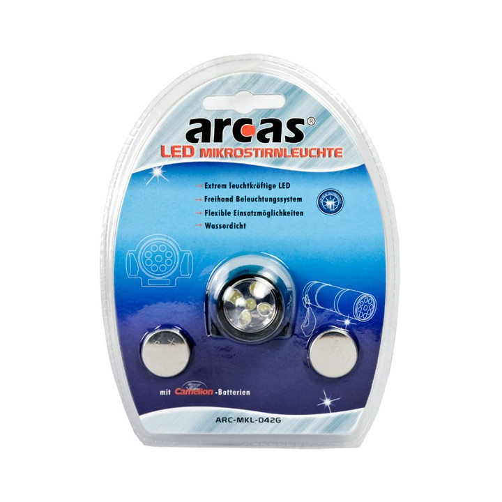 Arcas Lampe frontale ARC-5LED-HL avec 5 LED avec 3 x piles CR2032