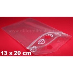 1000 sachets plastiques Zip 130x200 mm avec trou de suspension