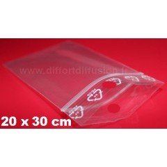 500 sachets plastiques Zip 200x300 mm avec trou de suspension